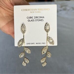 Christian Siriano Cubic Zirconia Leaf Drop Earrings Cocktail